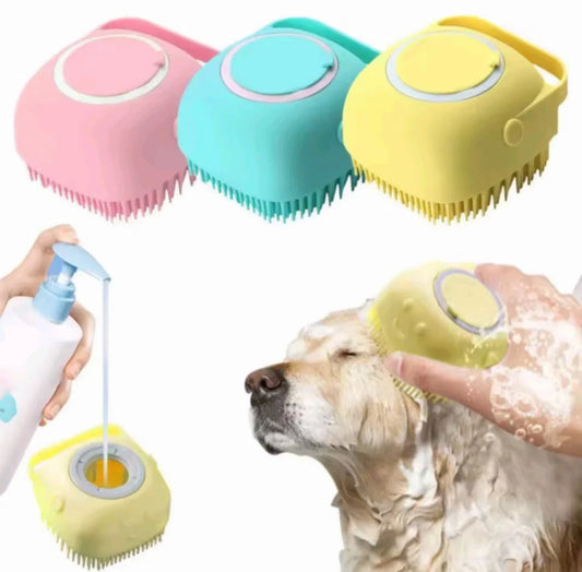 AquaSoothe – Silicone Pet Shower Brush with Shampoo Dispenser