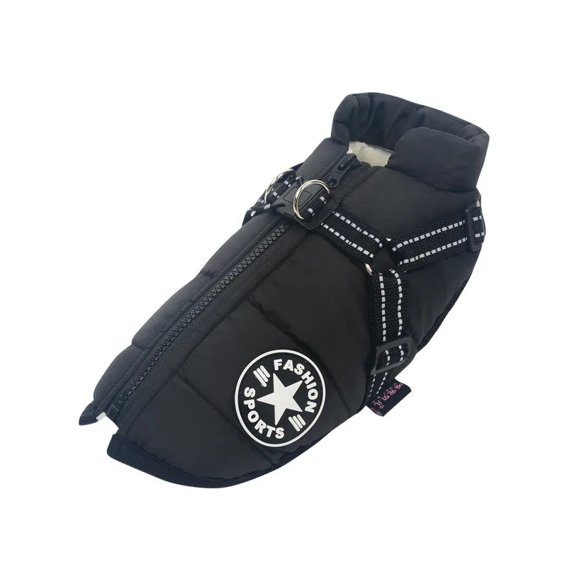 Dog Winter Jacket with Built-In Harness β Waterproof, Reflective & Warm