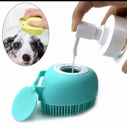 AquaSoothe – Silicone Pet Shower Brush with Shampoo Dispenser