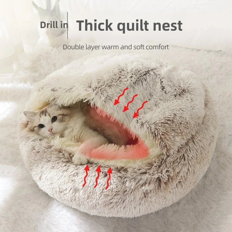 Plush Covered Cat Cave Bed for Deep Sleep & Winter Warmth