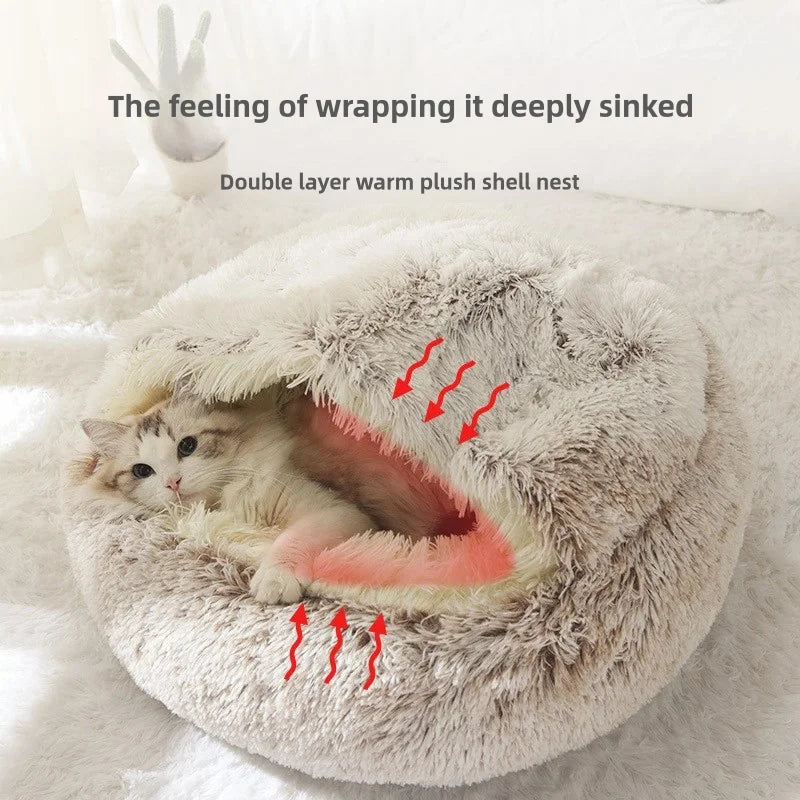 Plush Covered Cat Cave Bed for Deep Sleep & Winter Warmth