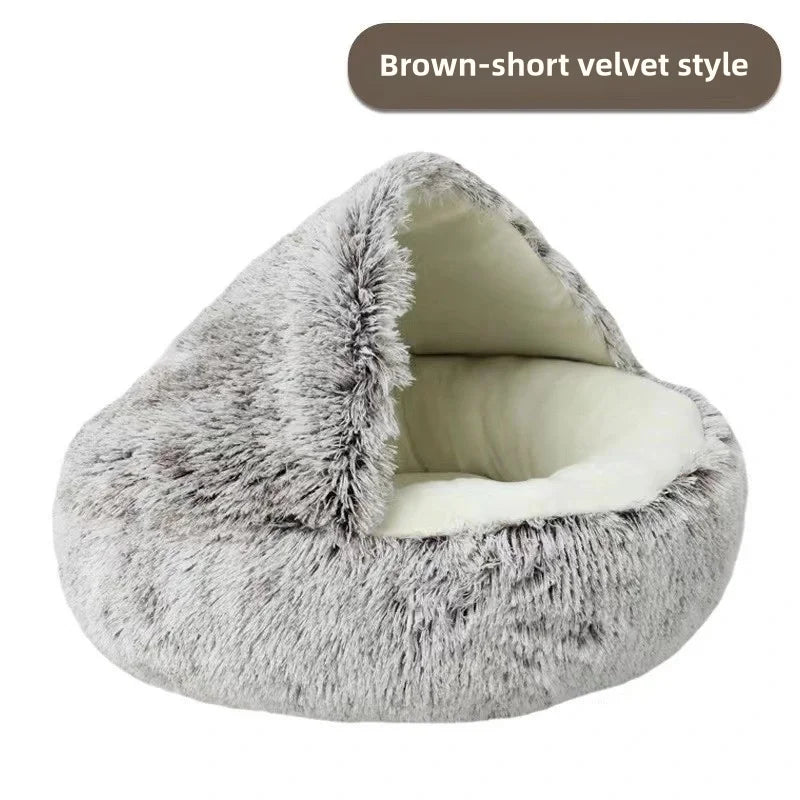 Plush Covered Cat Cave Bed for Deep Sleep & Winter Warmth