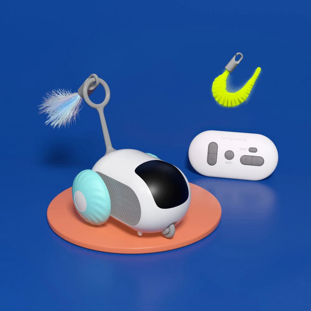 Interactive Remote Cat Toy – Automatic Rolling Robot with Feather & Light Play