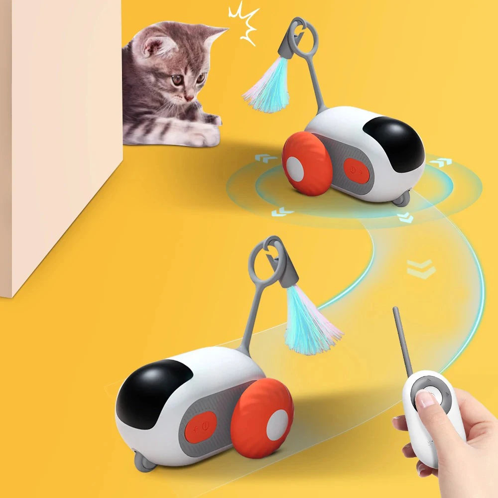 Interactive Remote Cat Toy – Automatic Rolling Robot with Feather & Light Play