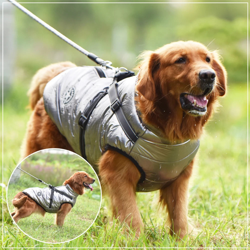 Dog Winter Jacket with Built-In Harness – Waterproof, Reflective & Warm