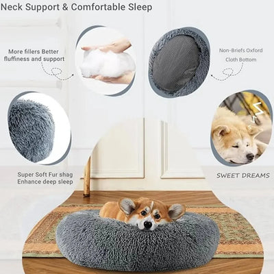 Fluffy Calming Donut Bed – Soft Pet Bed for Anxiety Relief & Better Sleep