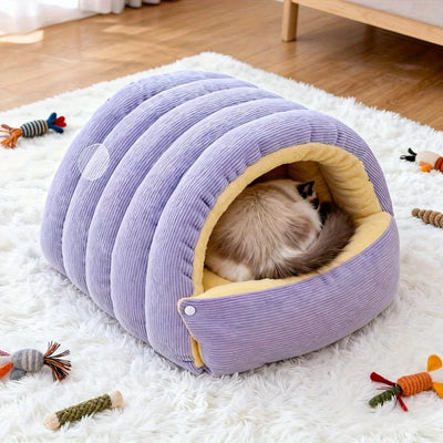 Cozy Cat Cave Bed – Warm Covered Pet Nest for Cats & Small Dogs