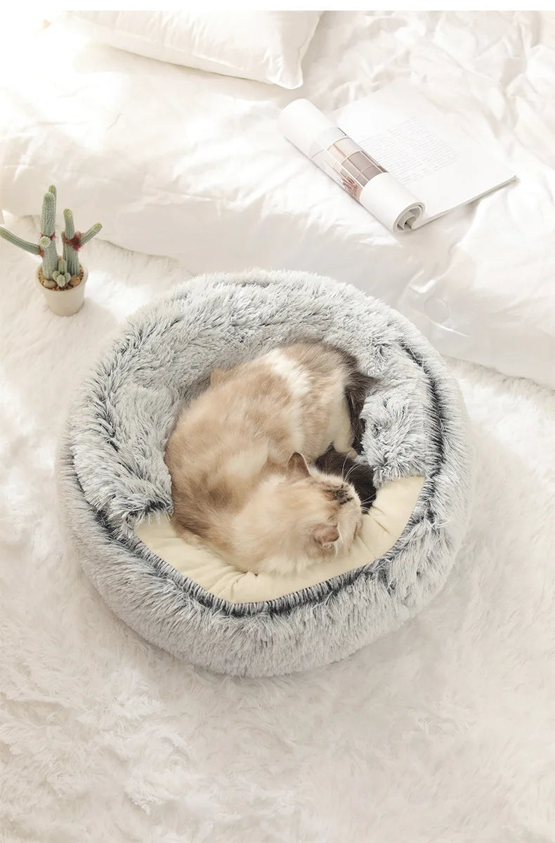 Plush Covered Cat Cave Bed for Deep Sleep & Winter Warmth