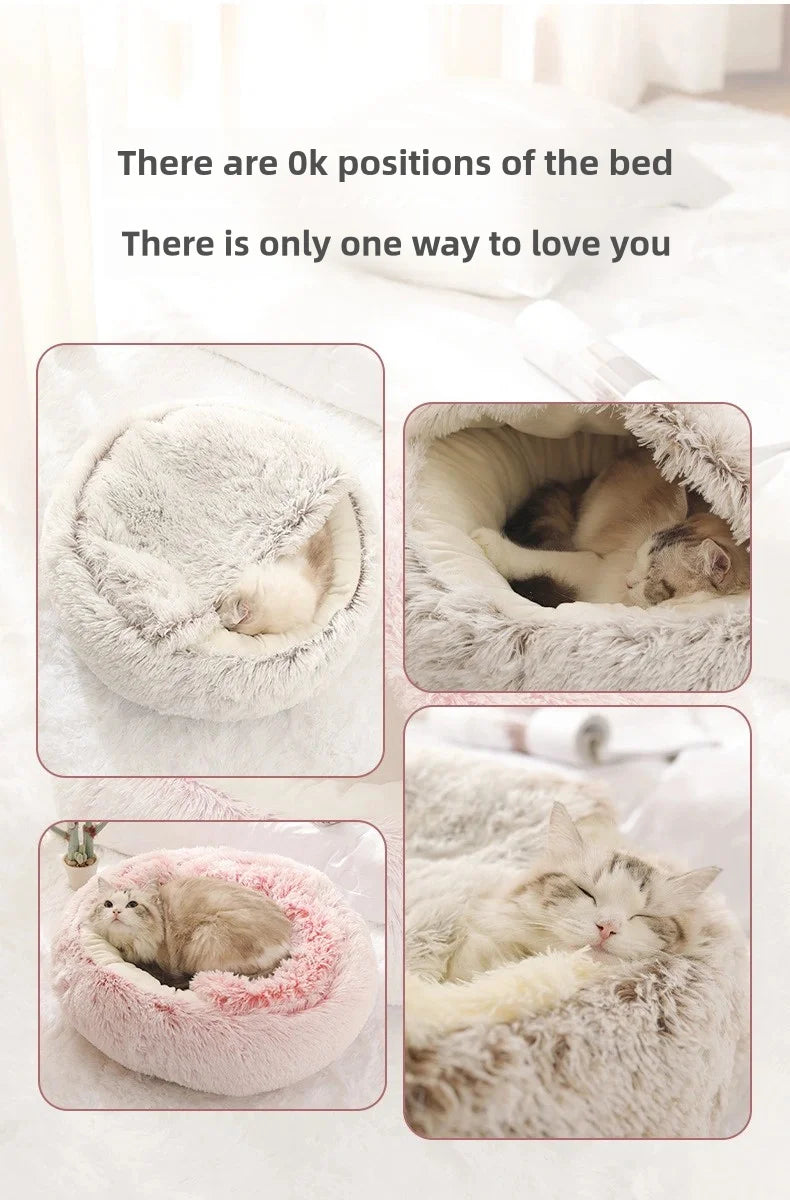 Plush Covered Cat Cave Bed for Deep Sleep & Winter Warmth
