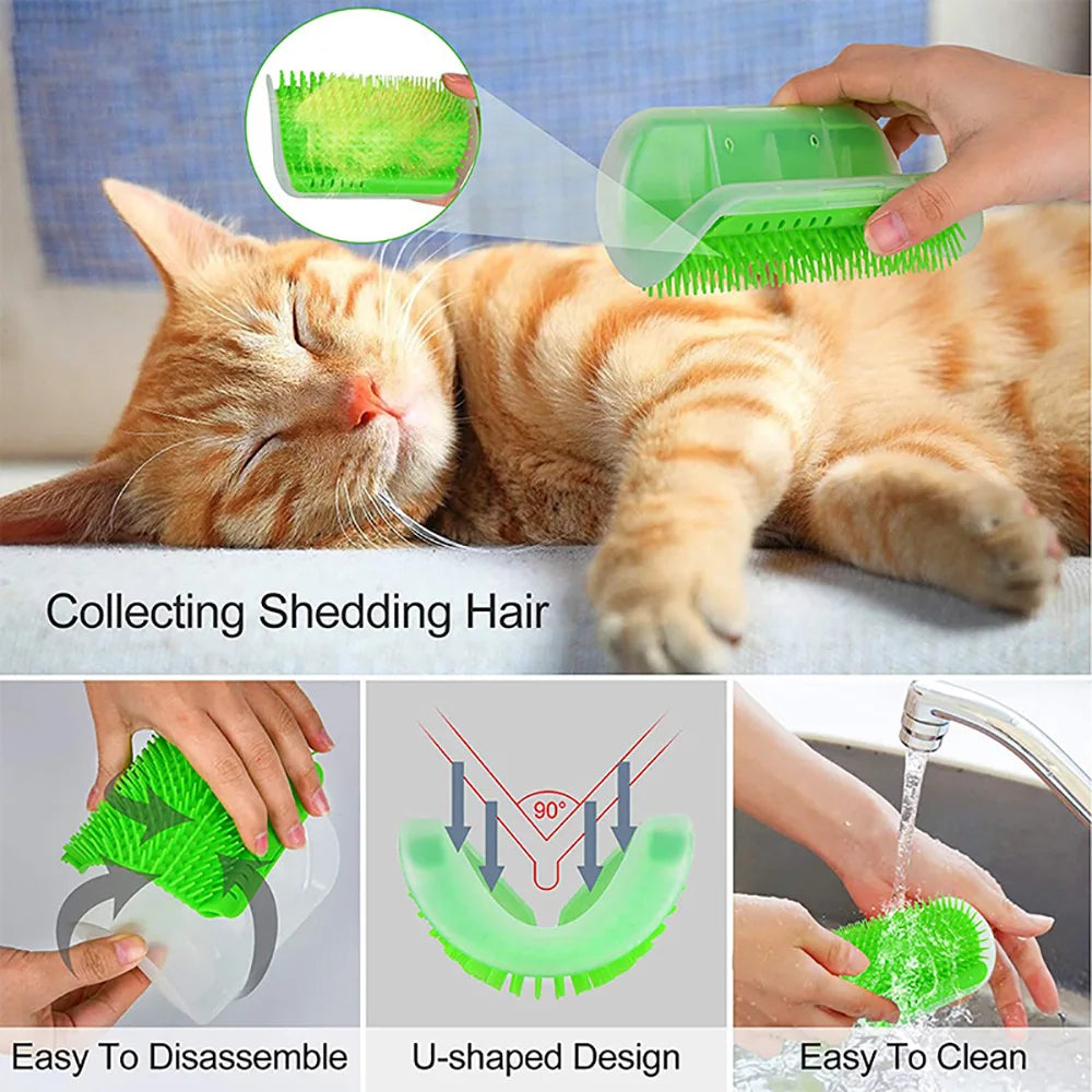 Self-Grooming Cat Brush Wall Corner – Soft Silicone Massager for Cats
