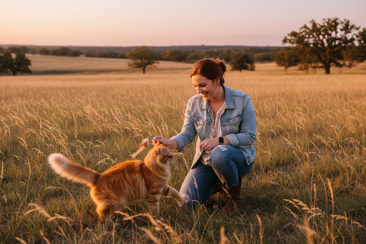 oklahoma young lady with playing cat